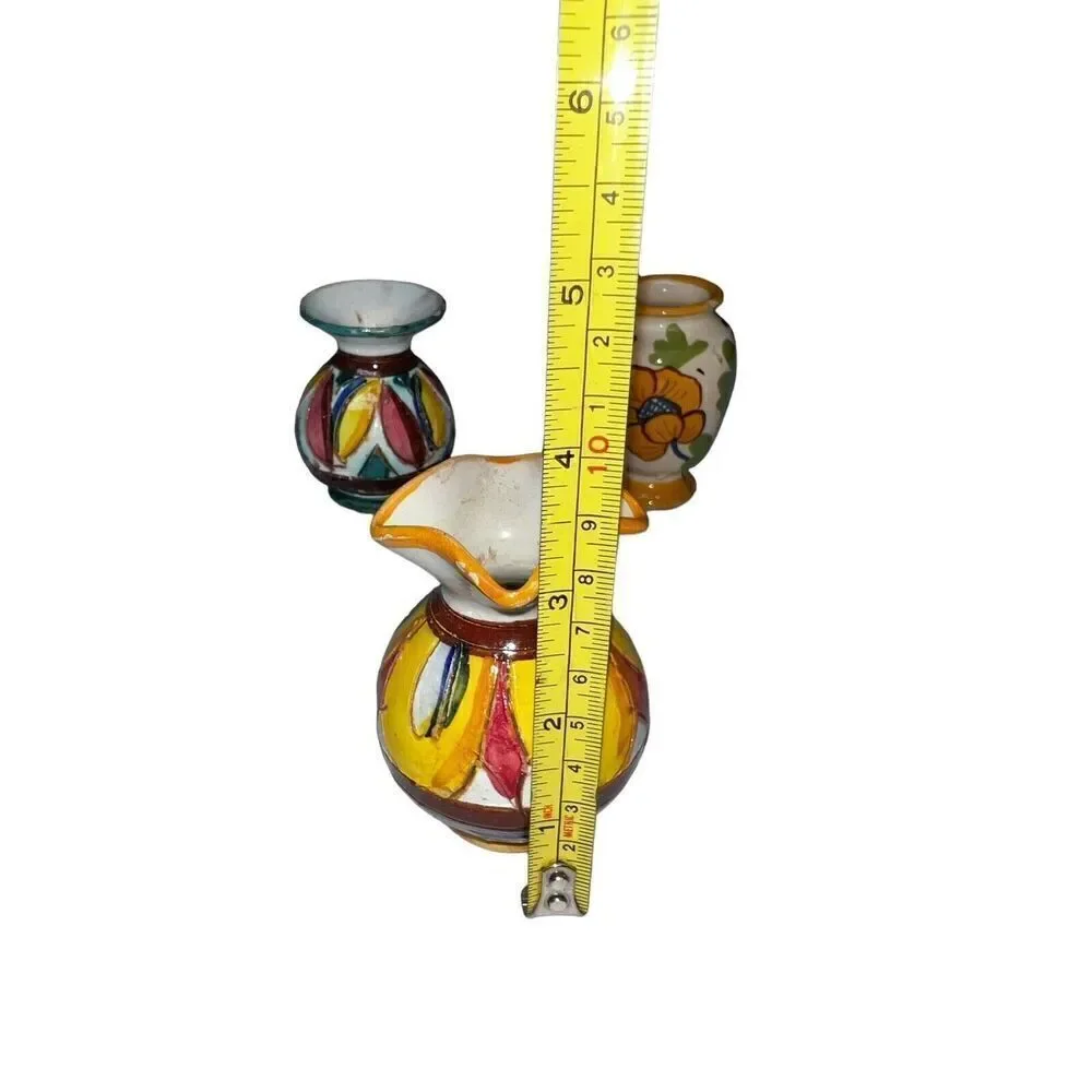 vtg. 3 Miniature Vases made in italy hand throw and painted 3